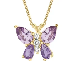 Naszyjnik z żółtego złota z diamentem i ametystami - motyl - próba 375