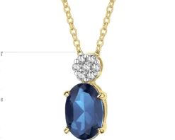 Naszyjnik z żółtego złota z diamentami i szafirem syntetycznym - próba 375