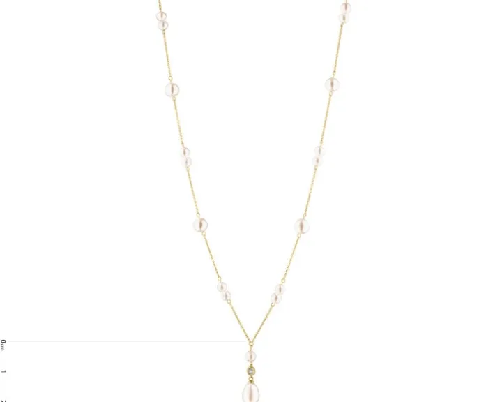 Naszyjnik z żółtego złota z diamentem i perłami - próba 375