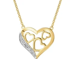 Naszyjnik z żółtego złota z diamentem - serca - 0,002 ct - próba 585