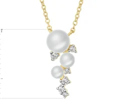 Naszyjnik z żółtego złota z diamentami i perłami - próba 585