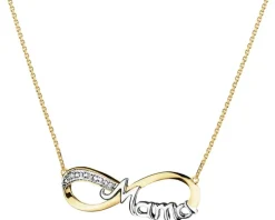 Naszyjnik z żółtego złota z diamentami - mama, nieskończoność - 0,01 ct - próba 585