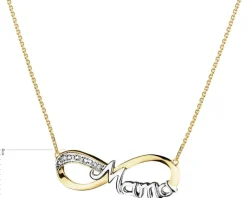 Naszyjnik z żółtego złota z diamentami - mama, nieskończoność - 0,01 ct - próba 585
