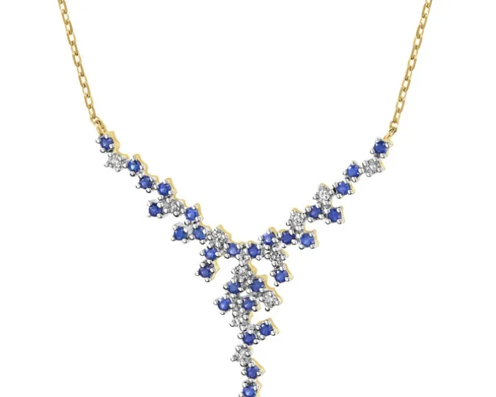 Naszyjnik z żółtego złota z diamentami i szafirami - próba 585