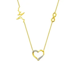 Naszyjnik z żółtego złota z diamentami - serce, nieskończoność, EKG serca - 0,006 ct - próba 375