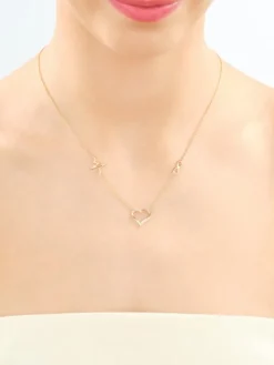 Naszyjnik z żółtego złota z diamentami - serce, nieskończoność, EKG serca - 0,006 ct - próba 375