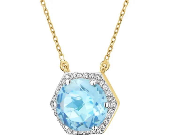 Naszyjnik z żółtego złota z diamentami i topazem - próba 585