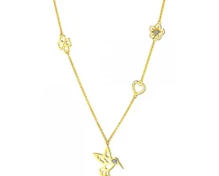 Naszyjnik z żółtego złota z diamentami - koliber, serce, kwiat, koniczyna - 0,01 ct - próba 375