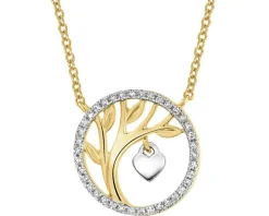 Naszyjnik z żółtego złota z diamentami - drzewko, serce - 0,08 ct - próba 585