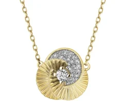 Naszyjnik z żółtego złota z diamentami - kwiat - 0,13 ct - próba 585