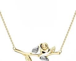 Naszyjnik z żółtego złota z diamentami - róża - 0,02 ct - próba 375