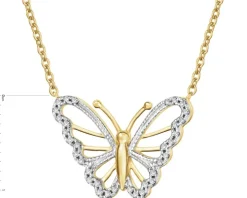 Naszyjnik z żółtego złota z diamentami - motyl - 0,05 ct - próba 375