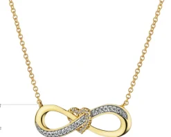 Naszyjnik z żółtego złota z diamentami - serce, nieskończoność - 0,05 ct - próba 585