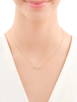 Naszyjnik z żółtego złota z diamentami - serce, nieskończoność - 0,05 ct - próba 585