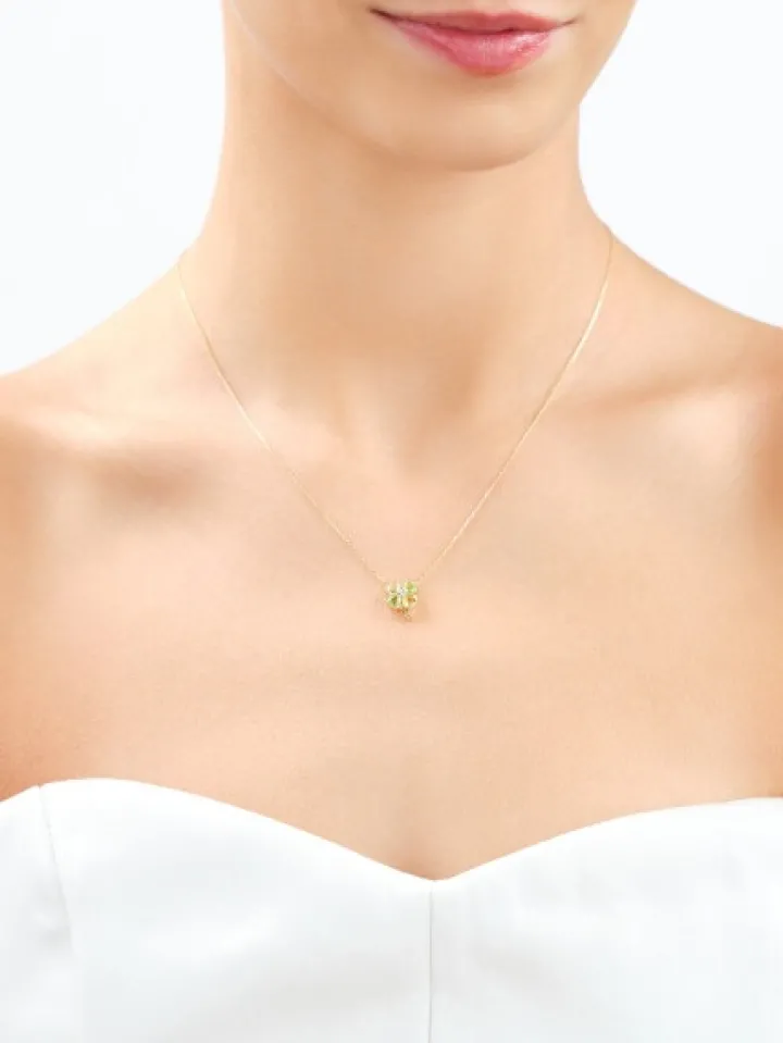 Naszyjnik z żółtego złota z diamentem i kamieniami ozdobnymi - koniczyna, serca - próba 375