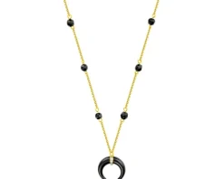 Naszyjnik z żółtego złota z diamentami i onyksami - Księżyc - próba 375