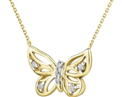 Naszyjnik z żółtego złota z diamentami - motyl - 0,03 ct - próba 375