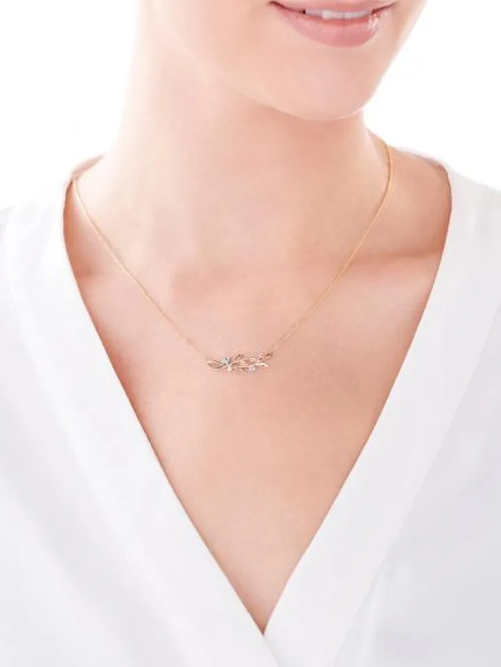 Naszyjnik z żółtego złota z diamentami i topazami - liście - próba 375