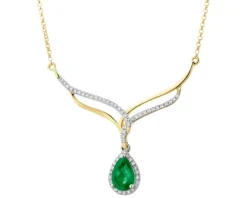 Naszyjnik z żółtego złota z diamentami i szmaragdem - próba 585