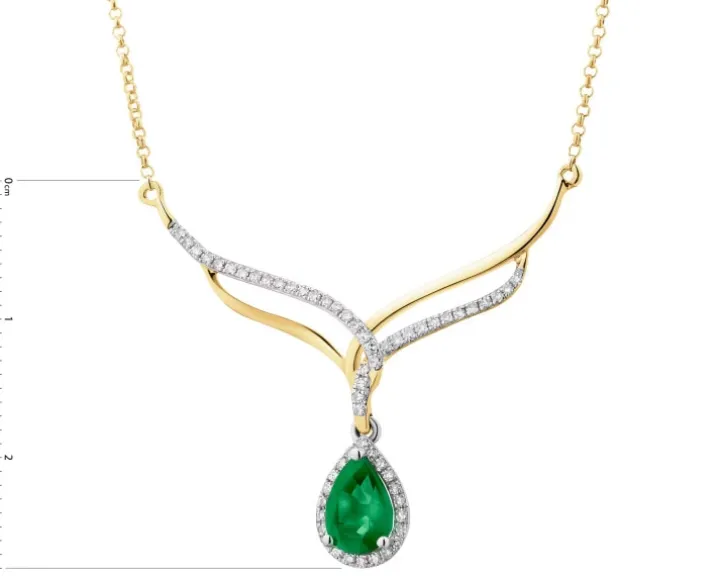 Naszyjnik z żółtego złota z diamentami i szmaragdem - próba 585
