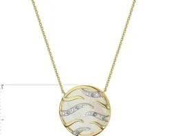 Naszyjnik z żółtego złota z diamentami i masą perłową - próba 375