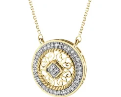 Naszyjnik z żółtego złota z diamentami - rozeta - 0,10 ct - próba 585