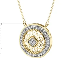 Naszyjnik z żółtego złota z diamentami - rozeta - 0,10 ct - próba 585