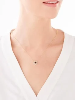 Naszyjnik z żółtego złota z diamentami i szafirem - rozeta - próba 585