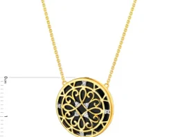 Naszyjnik z żółtego złota z diamentami i onyksem - rozeta - próba 585