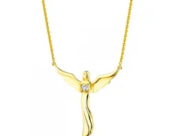 Naszyjnik z żółtego złota z diamentem - aniołek, serce - 0,003 ct - próba 375