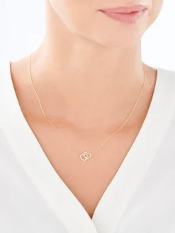 Naszyjnik z żółtego złota z diamentami - serca - 0,10 ct - próba 585