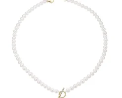 Naszyjnik z żółtego złota z diamentami i perłami - próba 585