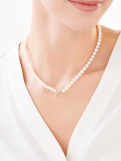 Naszyjnik z żółtego złota z diamentami i perłami - próba 585