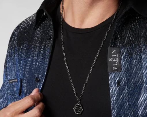 Naszyjnik ze stali szlachetnej z emalią - Philipp Plein