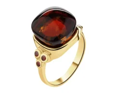 Pierścionek srebrny z bursztynem i granatem syntetycznym