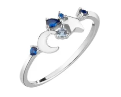 Pierścionek srebrny z cyrkoniami - Księżyc, gwiazda