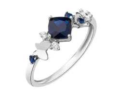 Pierścionek srebrny z cyrkoniami - motyl, kwiaty