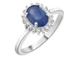 Pierścionek srebrny z kyanitem naturalnym i cyrkoniami