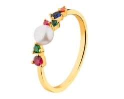 Pierścionek srebrny z perłą i cyrkoniami