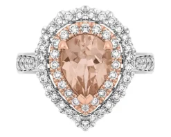 Pierścionek z białego i różowego złota z brylantami i morganitem - próba 585