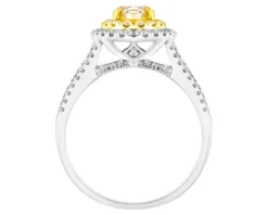 Pierścionek z białego i żółtego złota z diamentami - VS2/Fancy Light Yellow - 1,57 ct - próba 750