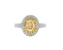 Pierścionek z białego i żółtego złota z diamentami - VS2/Fancy Light Yellow - 1,57 ct - próba 750