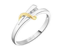 Pierścionek z białego i żółtego złota z brylantami - 0,05 ct - próba 585