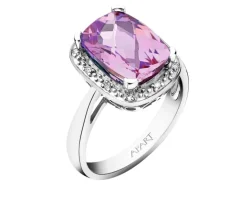 Pierścionek z białego złota z diamentami i ametystem - próba 585