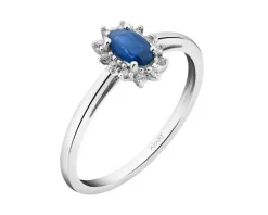 Pierścionek z białego złota z diamentami i szafirem - próba 375