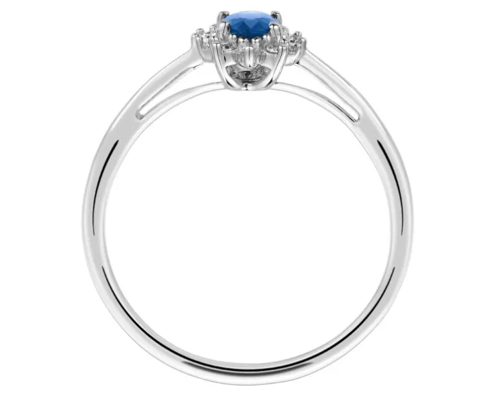 Pierścionek z białego złota z diamentami i szafirem - próba 375