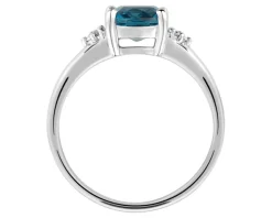 Pierścionek z białego złota z diamentami i topazem London Blue - próba 375