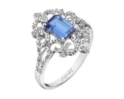 Pierścionek z białego złota z brylantami i tanzanitem - próba 585