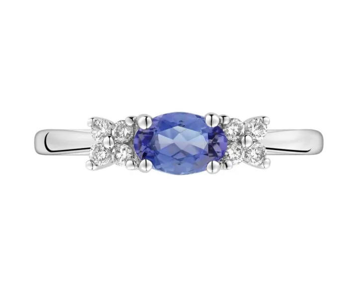 Pierścionek z białego złota z brylantami i tanzanitem - próba 585