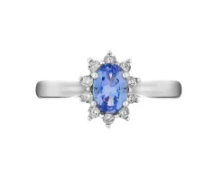 Pierścionek z białego złota z brylantami i tanzanitem - próba 585